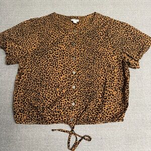 J. Crew Leopard Print Short Sleeve Button-Front Blouse
